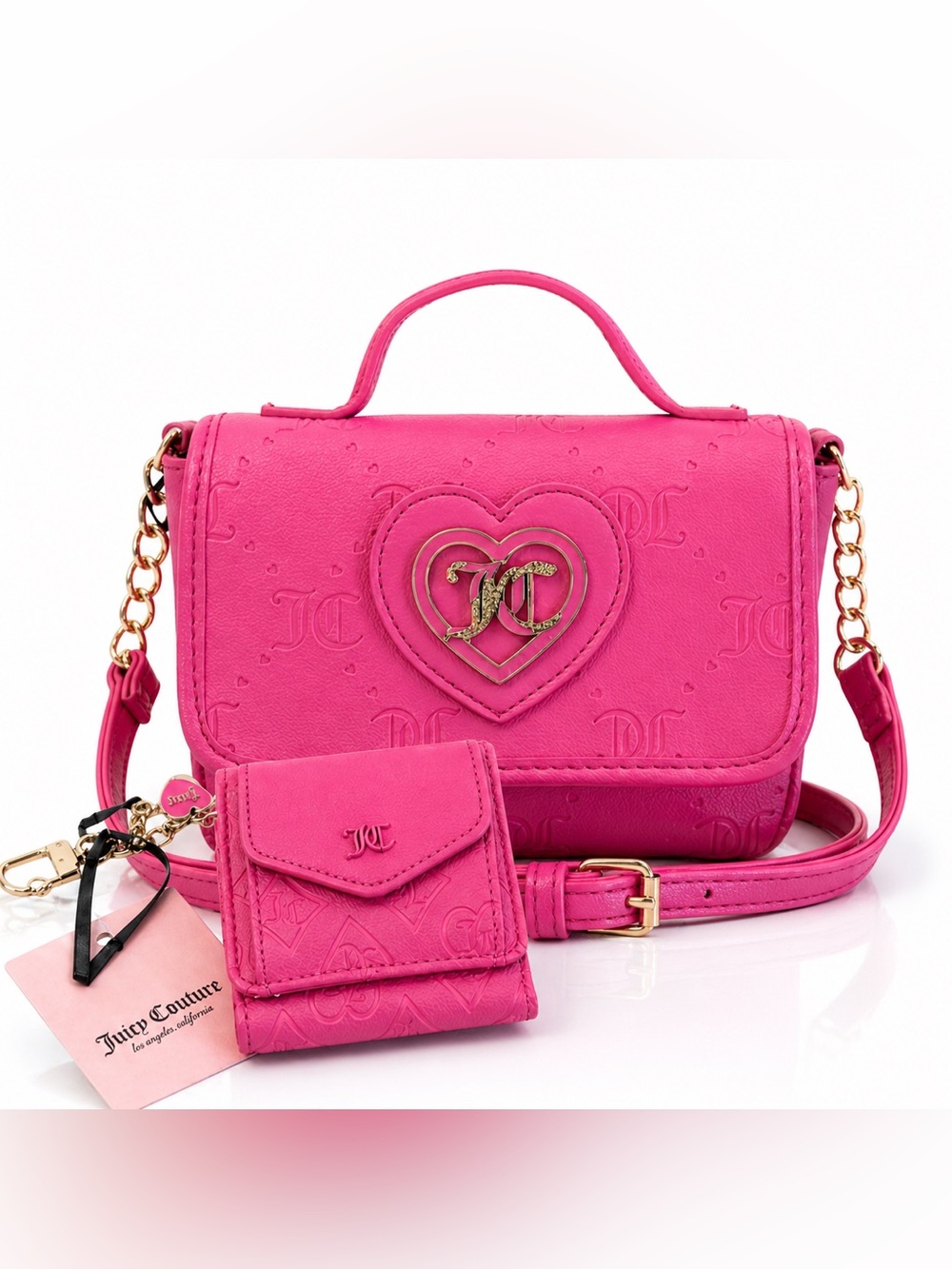Juicy Couture Bright Pink Heart Logo Crossbody with Wallet
